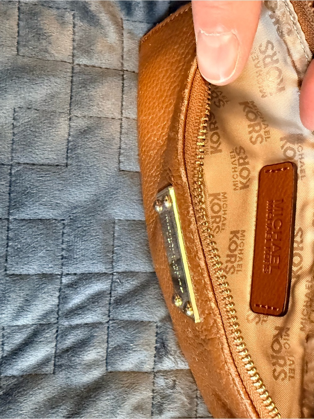Michael Kors Cognac Pebbled Leather Wristlet with Gold Plate